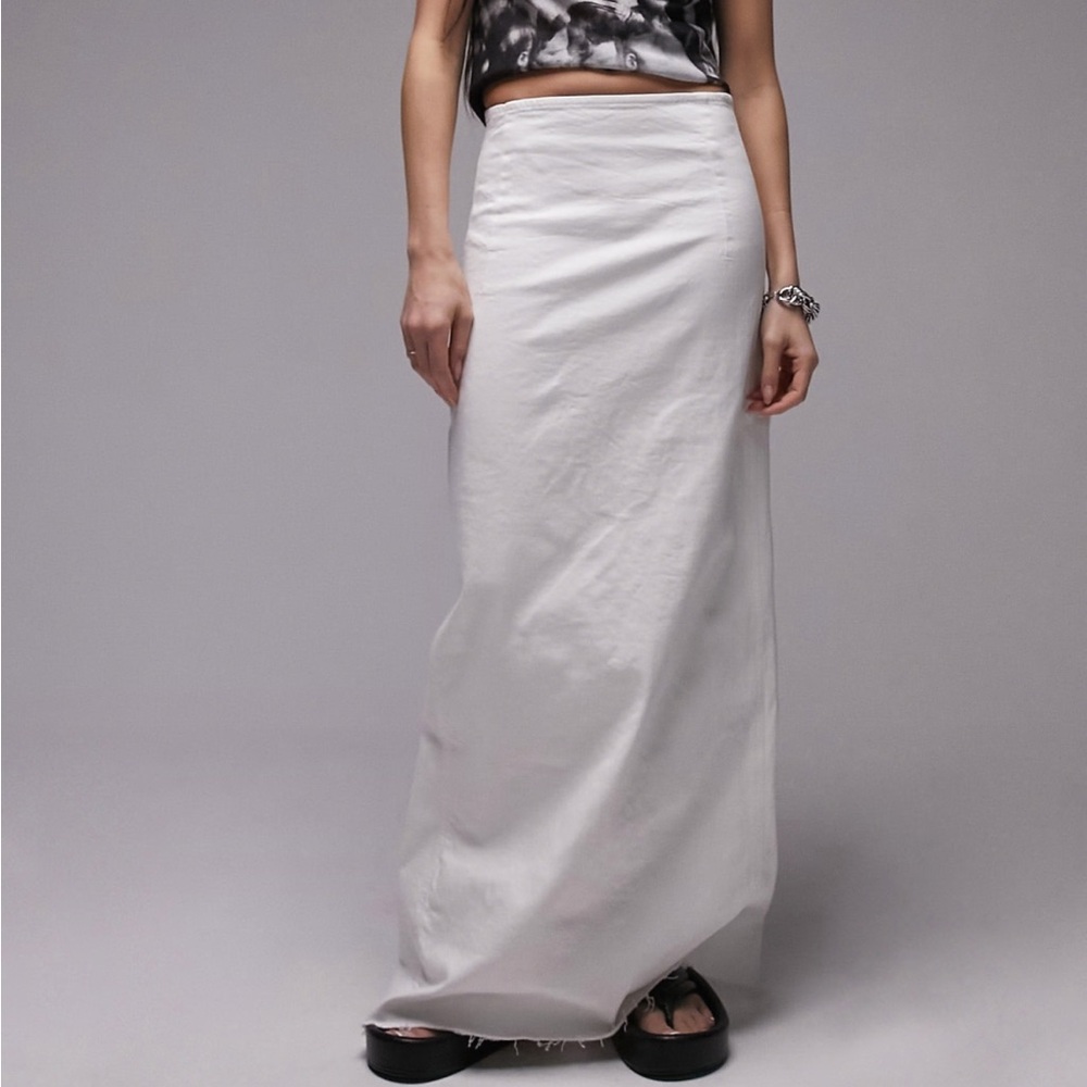 Topshop white denim comfort stretch maxi skirt